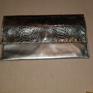 Saks Fifth Ave Silver Snake Print Clutch